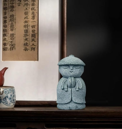 Mini Monk Buddha Statue Sandstone Statues Zen Monk Praying Statue Sculptures for Wealth Good Luck Feng Shui Decor Home Fish Tank Aquarium Garden (Style 15)