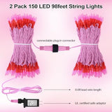 Pink Christmas String Lights - 2 Pack 150 LED