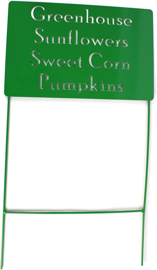 Classic Metal Garden Markers Clearance Items 20 to 33 Inches Tall (Greenhouse Sunflowers Sweet Corn Pumpkins, Green)