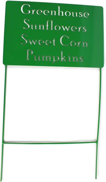 Classic Metal Garden Markers Clearance Items 20 to 33 Inches Tall (Greenhouse Sunflowers Sweet Corn Pumpkins, Green)