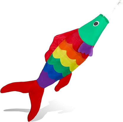 NOVWANG Rainbow Fish Windsock, 40Inch Rainbow Carp Windsock Wind Streamer Wind Sock Outdoor Hanging Decoration for Yard Garden Patio Boat Home Decoration