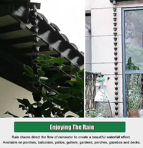 Decorative Rain Chains Waterfall, Black Copper Rain Chains for Gutters, Home Rain Decorative Rain Catcher Chain 100/200/300cm Long, Outdoor Water Feature Eaves Drainage Cups (3m/9.2ft)