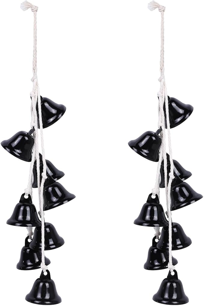 2 Pieces Witch Bells for Door Knob for Protection Handmade Decorative Door Hanging Bell Witch Wind Chimes for Boho Home Room Decor (Black)