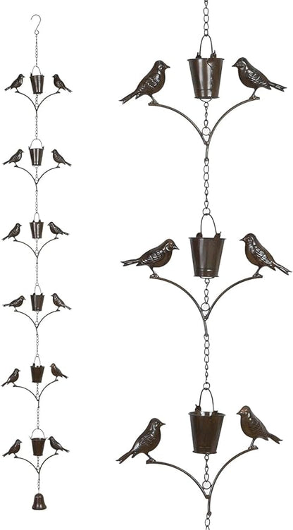 TZSSP Rain Chain,Copper Rain Chains-7 Cups,6.3FT Bird Rain Chain,Adjustable Rain Catcher Chain for Outdoor Garden Decor,Replacement Downspout for Gutters,Black