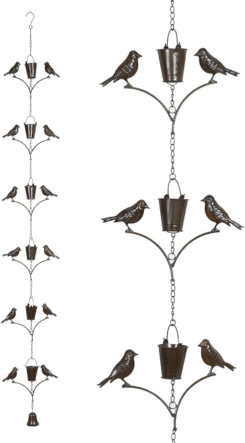 TZSSP Rain Chain,Copper Rain Chains-7 Cups,6.3FT Bird Rain Chain,Adjustable Rain Catcher Chain for Outdoor Garden Decor,Replacement Downspout for Gutters,Black