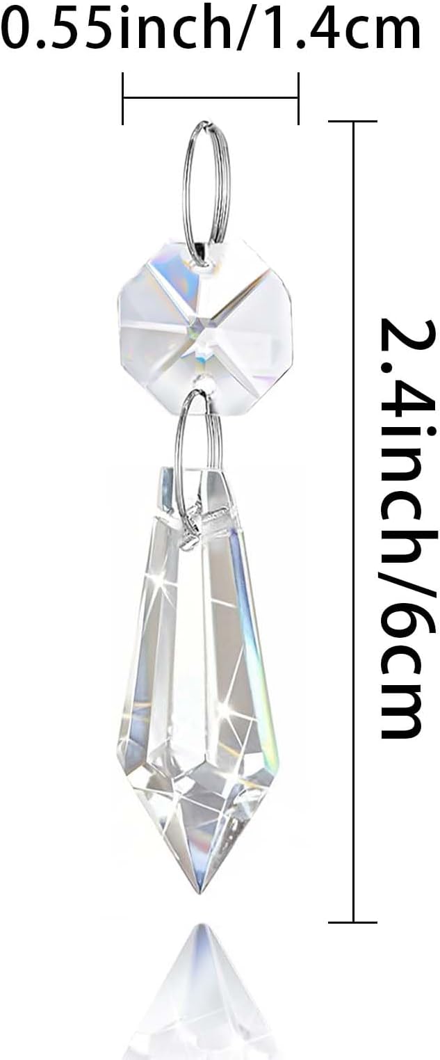 100PCS Premium Clear Crystal Glass Drops 2.4" - Multi-Purpose Hanging Prisms Bulk for Holiday Party/Home/Window Decoration/Chandelier Replacement Parts