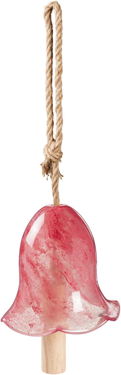 Evergreen Colorful Art Glass Bell Wind Chime | Pink| Solid Wood Striker | Natural Deep Tone | 7 Inches Tall | Beautiful Gift for Patio, Garden, Outdoor Home décor