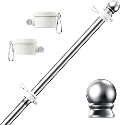 PHITRIC Flag Pole, Tangle Free Spinning Stainless Steel Rustproof Flagpole for 3x5 Sports Fan Outdoor Flags for Outside House (Silver, 5FT, Without Bracket)