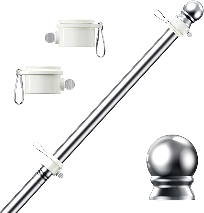 PHITRIC 6 FT Flag Pole Kit, Tangle Free Spinning Weather Resistant Rustproof Stainless Steel Flagpole Suitable for 3x5 Heavy Garden Flag 1" Dia Flag Pole for Outdoor or Outdoor Wall-Mounted Flagpole