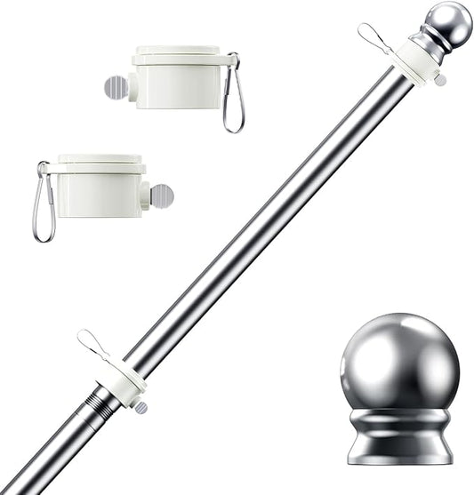 PHITRIC 6 FT Flag Pole Kit, Tangle Free Spinning Weather Resistant Rustproof Stainless Steel Flagpole Suitable for 3x5 Heavy Garden Flag 1" Dia Flag Pole for Outdoor or Outdoor Wall-Mounted Flagpole