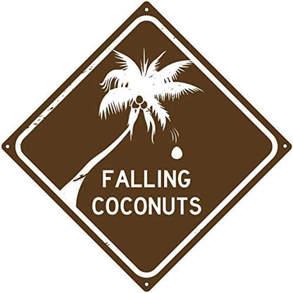 Metal Tin Sign Falling Coconuts Tropical Beach Road Pub Garage Diner Cafe Coastal Sign For Home Office Bar Indoor Outdoor Wall Decor Yard Sign Square Sign 12" x 12" (2 Pack)