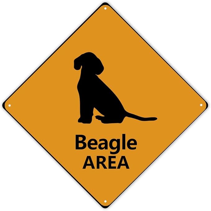 Warning Beagle Area Aluminum Metal Sign Beagle Dog Caution Crossing Xing Street Sign Yellow Diamond Shape Funny Metal Sign For Indoor Outdoor Highway15x15in