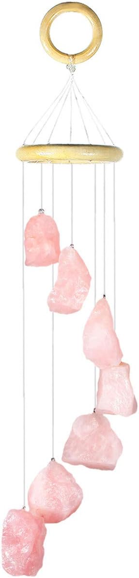 mookaitedecor Rose Quartz Stones Rough Crystals Wind Chimes for Home Garden Decoration 17-21 Inches