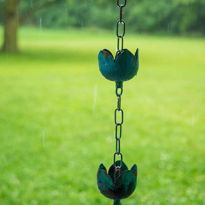 SPRING HILL NURSERIES - Verdigris Tulip Rain Chain - Decorative and Delightful Addition to Your Patio