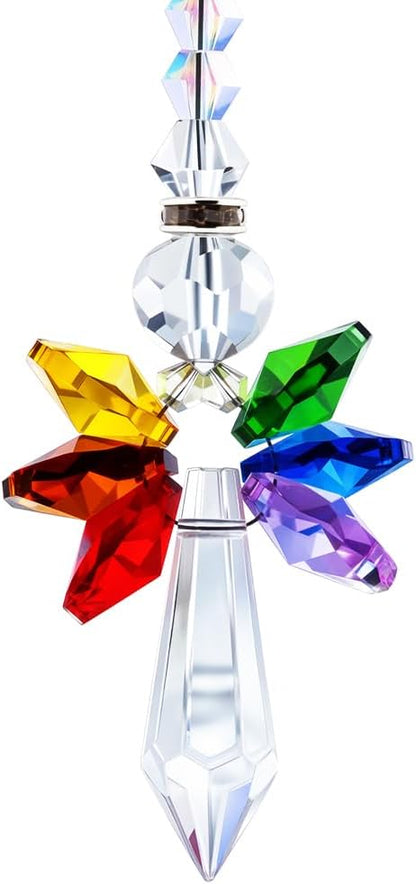 Rainbow Guardian Angel Crystal Suncatcher Hanging Ornament Glass Prism Rainbow Maker for Home Window Car Porch Decoration Spiritual Sun Catcher Gift for Mom Women Friends