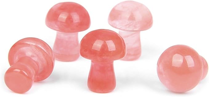 15PCS Red Watermelon Natural Stones Mushroom Sculpture Decor Crystal for Home Crafts Flower Pot Gemstone Mini Mushroom Hand Making Yard Decoration