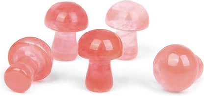 15PCS Red Watermelon Natural Stones Mushroom Sculpture Decor Crystal for Home Crafts Flower Pot Gemstone Mini Mushroom Hand Making Yard Decoration