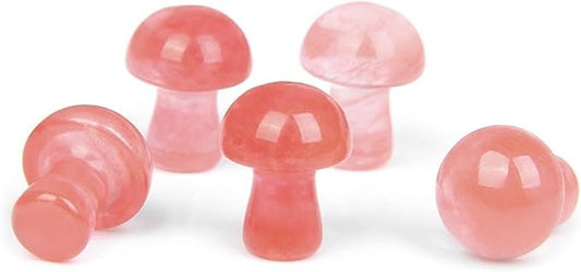 15PCS Red Watermelon Natural Stones Mushroom Sculpture Decor Crystal for Home Crafts Flower Pot Gemstone Mini Mushroom Hand Making Yard Decoration
