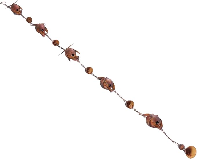 Owl Rain Chain Vintage, Bronze Metal Adjustable Rain Catcher Chain with Bells for Garden Decoration Eave Device Iron 230x11cm