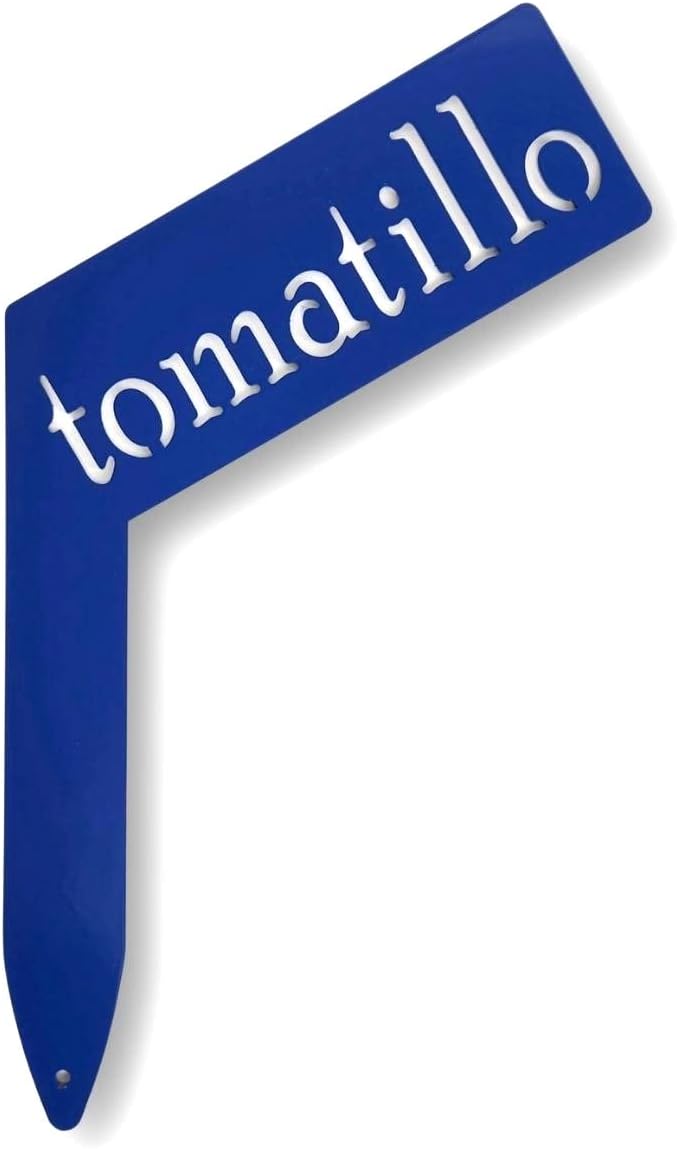 Planter Size Small Metal Garden Plant Vegetable Flower or Herb Markers 13.5 Inches Tall (tomatillo, Blue)