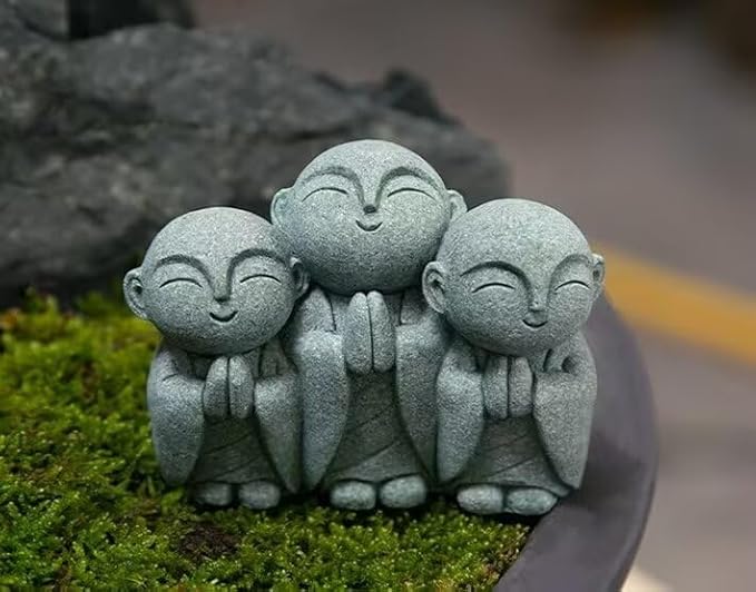 Buddha Statue Green Sandstone Zen Decor Feng Shui Decor for Home Fish Tank Aquarium Garden (Style 2)
