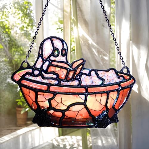 Reading Ghost Handmade Artisan Resin Sun Catcher, Book Suncatchers for Window Hanging, Bookish Gifts for Readers Book Lovers Bookworm, Gift for Mother's Day, Women, Mom, Wife, Grandma