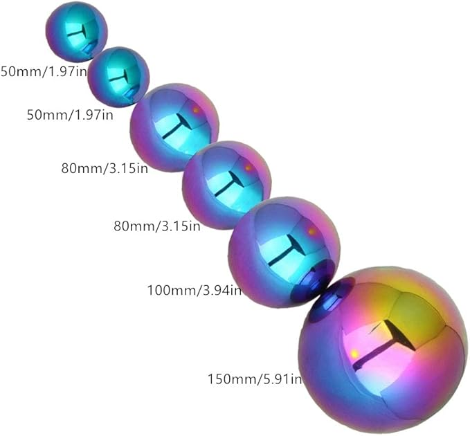 Stainless Steel Gazing Ball, 6 Pcs 50-150 mm Multi-Colour Mirror Polished Hollow Ball Reflective Garden Sphere, Pre-Drilled Gazing Globe for Home Garden Ornament Decorations