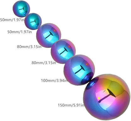 Stainless Steel Gazing Ball, 6 Pcs 50-150 mm Multi-Colour Mirror Polished Hollow Ball Reflective Garden Sphere, Pre-Drilled Gazing Globe for Home Garden Ornament Decorations