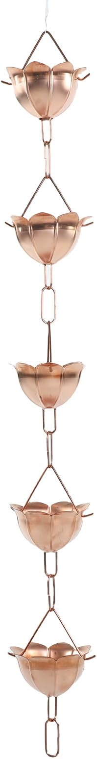 POCREATION Rainwater Chain for Gutters, Copper Rain Chain, 5 Fluid Copper Design, 1m Length