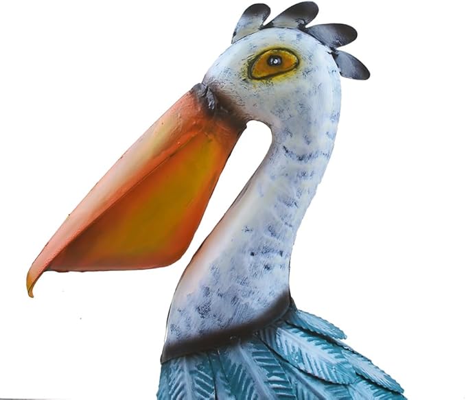 17" Metal Pelican Statue Coastal Ocean Bird Sculpture for Outdoor Garden Yard Art