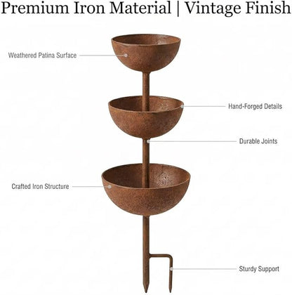 Sturdy Iron Structure with Vintage Coating; Weather Resistant for Long Lasting Outdoor use; Ideal as a Reliable rain Catcher for Your Garden (Bronze)