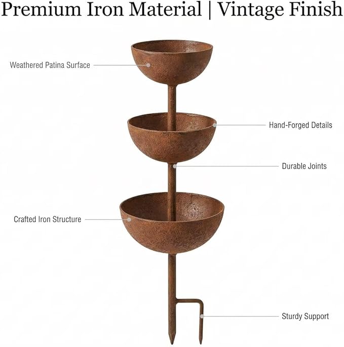 Sturdy Iron Structure with Vintage Coating; Weather Resistant for Long Lasting Outdoor use; Ideal as a Reliable rain Catcher for Your Garden (Copper)