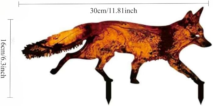 Rustic Metal Fox Garden Stakes Sneaky Animal Garden Stakes Decoratives 3D Animal Shape Yard Art Sculptures for Home Decorations(11.81''X6.3''X1.18'')
