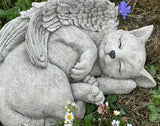 Cat Angel Statue Stone Sleeping cat Figurine Pet Memorial Headstone Grave Decoration Concrete Garden Statue Personalized cat Loss