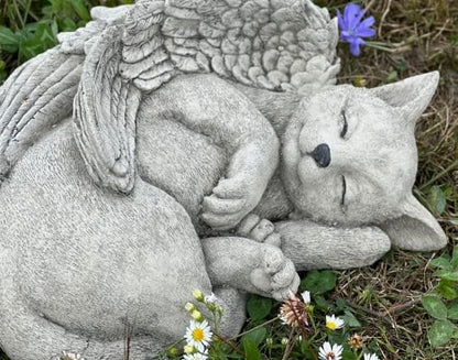 Cat Angel Statue Stone Sleeping cat Figurine Pet Memorial Headstone Grave Decoration Concrete Garden Statue Personalized cat Loss