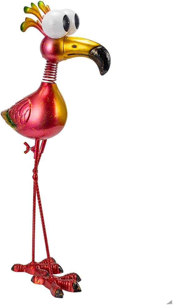 19’’ Pink Flamingo Garden Statue - Weather Resistant Metal Bird Yard Art, Outdoor Lawn Decor Ornament, Unique Gift for Gardening Enthusiasts