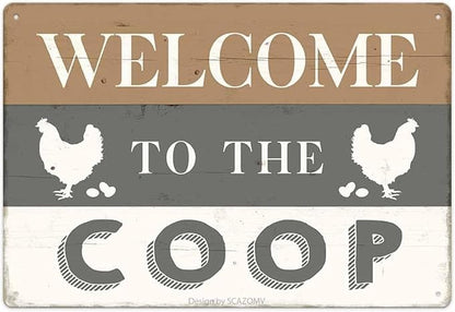 Welcome To The Coop Tin Sign Chicken Coop Farmhouse Funny Metal Signs Wall Art Accessories Country Decor for Home Farm Kitchen Yard Garden Outdoor (12" x 8")