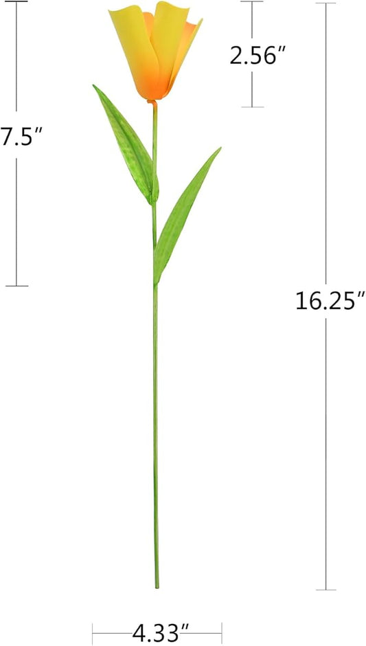 Linfevisi Outdoor Garden Decoration Flower Tulip Garden Stakes Metal Yard Art Signs Spring Decor Floral Lawn Ornaments Outside Plant Picks for Patio Porch Pathway 16.25 Inch Tall(Set of 4) (A)