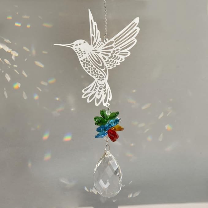 Sun Catcher Crystal Hummingbird,Indoor Window Suncatcher, Hanging Crystal Decor Creates Rainbows, Hummingbird Wall Art, Bird Deterrent Garden Gift.