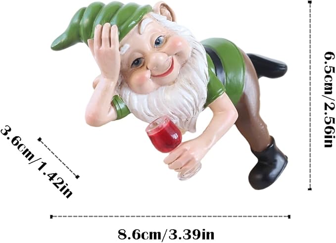 Funny Garden Gnome Statue Flower Pot Hugger, Drinking Red Wine Gnome Figurine Resin Sculpture Outdoor Decor Patio Lawn Yard Fence Plant Pot Ornaments