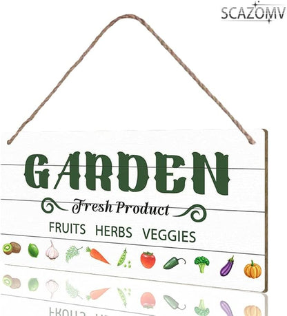 SCAZOMV Garden Sign Decor Garden Fresh Product Fruits Herbs Veggies Funny Outdoor Decorative Backyard Patio Farmhouse Potting Shed She Shed Personalized Wooden Hanging Plaque 5"X 10"