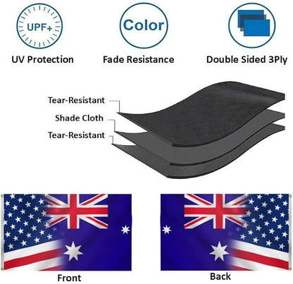 USA Australia Combination Flag 2X3FT, Double Sided 3Ply, American Australian Flags, Men Women Banner,Vibrant Colors, Double Stitched with 2 Brass Grommets, Bar Garden Street Decoration, GYM, Office Decor,Indoor Outdoor Use,Gifts. (US-AUS-X, 2x3ft3ply)