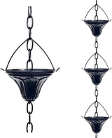 LWSELLS 8.5FT Rain Chain Gutter Downspout Catcher Outside Water Diverter Decorative Garden Rain Cups Chime Home Decor (Black)