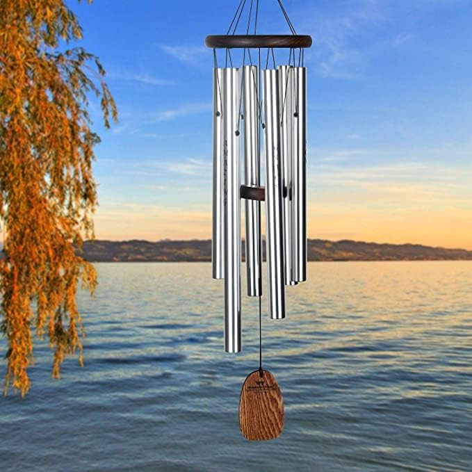 Woodstock Wind Chimes for Outside, Garden, Patio, Porch and Outdoor Decor (25") Affirmation Chime Amazing Grace Silver Wind Chimes (AFASB)
