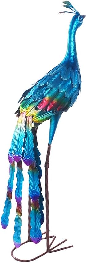 Metal Colorful Peacock Statues Set of 2 Garden Sculptures for Outdoor Indoor Yard Art