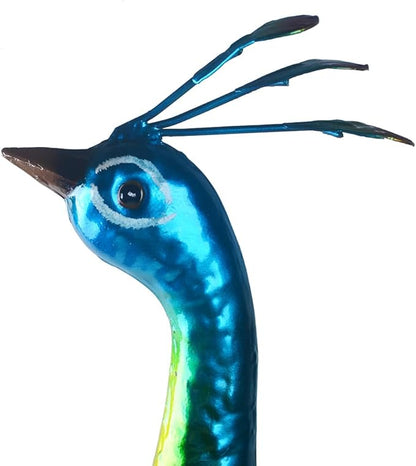 Metal Colorful Peacock Statues Set of 2 Garden Sculptures for Outdoor Indoor Yard Art