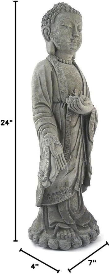 Modern Artisans Standing Shakyamuni Buddha - 24" Tall Cast Stone Garden Statue, American Made