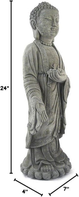 Modern Artisans Standing Shakyamuni Buddha - 24" Tall Cast Stone Garden Statue, American Made