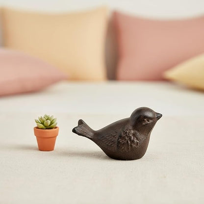 Comfy Hour 3.5" Heavy Duty Cast Iron Bird Figurine, Decorative Vintage Brown Sparrow Statue for Farmhouse Home Decor, Shelf, Mantel & Tiered Tray, Bird Lovers Gift, 1 pc