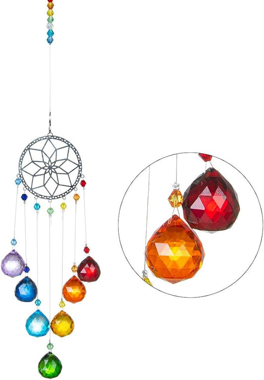 Crystal Flower Suncatcher Stained Glass Beads Rainbow Maker Window Wall Hanging Prism Pendant Garden Outdoor Home Decor Ornaments